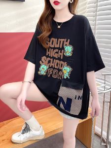 Pure Cotton Midi Short Sleeve T-Shirt Women Summer New Loose plus Size Korean Style European Goods Top Fashionable Plump