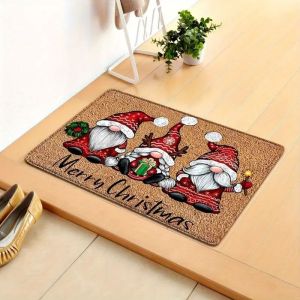 VIKAMA Merry Christmas Gnome Doormat Durable Three Dwarfs Print Non Slip Mat For Front Door Porch Xmas Home Decor
