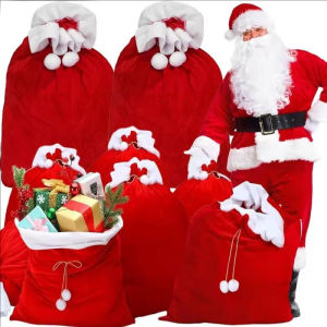 2Pcs Large Christmas Santa Claus Bags Red Velvet Drawstring Bag Christmas Gift Present Toy Holder Party Decoration
