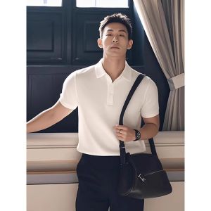 Áo Thun Cổ Polo Tay Ngắn Màu Đen Ôm Vừa Vặn Cho Nam Mùa Hè Thoáng Khí Tay Áo Co Giãn Thể Thao Tay Lửng Thể Dục Thể Thao