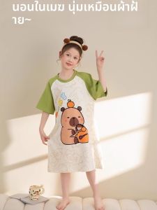 MiiOW | ชุดนอนเด็กผู้หญิงผ้าฝ้ายแท้แขนสั้นบางฤดูร้อน MiiOW Cat ผ้าฝ้ายแท้ระบายอากาศได้ดี ชุดนอนอยู่บ้าน ชุดนอนเด็กผู้หญิง