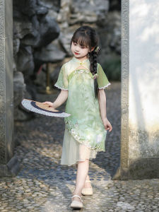 New 2025 Childrens Cheongsam Summer New Chinese Style Hanfu National Style Improved Cheongsam Skirt Childrens Clothing
