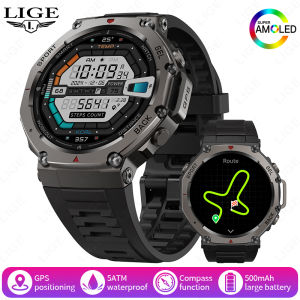 LIGE | LIGE Men Dual-Band GPS Smart Watch 500mAh Battery 5ATM Waterproof Altimeter Compass BT Call Outdoor Sports Smartwatch 2026 New