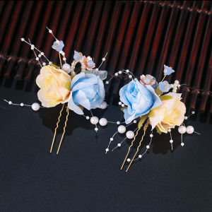 Blue Silk Flower Hanfu Hair Accessories Womens Forest System Hair Comb Set Super Fairy Tale Style Hairpins And Tassels