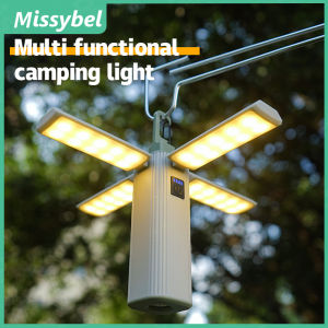 Multi functional outdoor foldable four leaf camping light with charge display and input function convenient long endurance camping emergency LED lighting