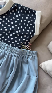 Narinari : MT2514 Contrast Collar Blouse เสื้อคอม้วนแขนล้ำ ทรงสบายๆ ผ้าเนื้อเนียน