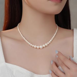 Korean Japanese Gradient Pearl Necklace Womens Unique Design High End Clavicle Chain  out New 2024 Spring Summer Fashion Jewelry