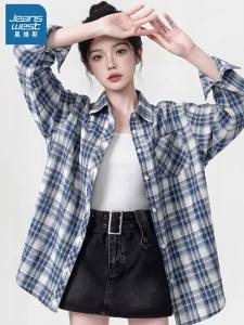 Jeanswest | Áo Sơ Mi Nữ Dáng Rộng Tay Dài Họa Tiết Ca-rô Petite Mùa Xuân Thu