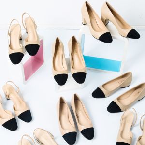 รองเท้าส้นเตี้ยผ้ากำมะหยี่ทรงหัวเหลี่ยมสำหรับผู้หญิง รองเท้าส้นเตี้ยแบบสวมหัวเหลี่ยมสีตัดกัน รองเท้าแฟชั่นสำหรับผู้หญิง