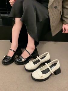 KORS รองเท้าส้นสูง 5 นิ้ว รองเท้าส้นสูงสีแดง รองเท้าส้นหนาสีดำ รองเท้าส้นสูงแมรี่เจนผู้หญิง