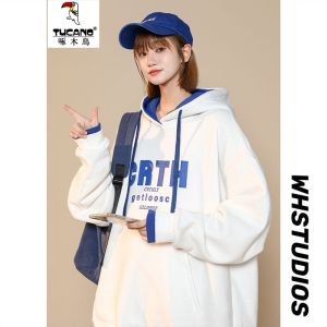 TUCANO Womens Casual Hoodie Print Design Loose Fit Autumn Winter New Style Fashionable Streetwear Cotton Polyester Blend