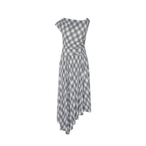 BADINA | High Sense Black White Check Irregular Long Dress