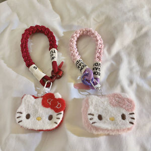 KT Cat Plushie สร้อยคอผ้าไนลอนทอสุดน่ารักสำหรับเคสโทรศัพท์มือถือ กระเป๋าสะพายไหล่ กระเป๋าหนังสือ ตกแต่งด้วยสายรัดมือ ทนทาน สำหรับโทรศัพท์มือถือ