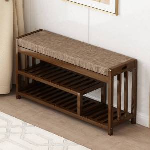 Simple Home Entrance Long Bench Real Wood Shoe Rack Storage Shoe Stand Soft Covered Sofa Bench Multi-Function Changing Shoes Stool