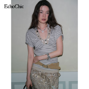 Striped Fake Two-Piece Knit T-Shirt
