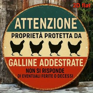 2D Italian Wooden Round Plate Retro Decorative Sign Caution Well-Trained Chickens Rural Farm Decorative Kitchenware Gadget