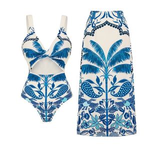 2025 Winter Bohemian One-Piece Swimsuit Set Slimming Cover-Up Hot Springs Vacation Beautiful Womens Casual Swimwear