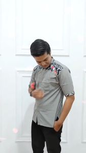 PROMO Baju Muslim Pria Dewasa Lengan Pendek Kombinasi Bordir Baju Koko Muslim