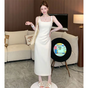 YUEZHONGWEI | French Style Square Collar Orange Strapless Dress Womens Summer Slim Fit Mini Skirt Short Dress Korean Style Commute