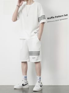 ROMON | Romon Mens Short Sleeve T-Shirt Summer Thin Loose Casual Round Neck Sport Running Two-Piece Set Lightweight Breathable Polyester