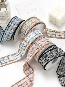 40mm Classic Style Piping Gold Leaf Gingham Ribbon Bouquet Packaging Gift Ribbon DIY Handmade Bows Accessories