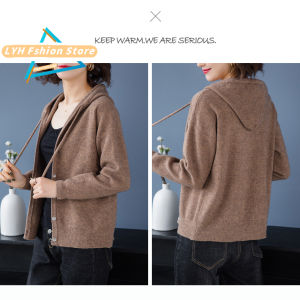 Hooded Knitted Blouses for Women Long Sleeve Sweater Open Shirt New Fashion All-match Loose Plain Tops