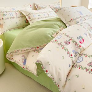 Washed Cotton Thickened Twill Flannel Bed Sheet Set