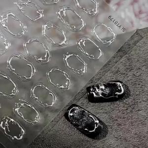Luxury metal frame nail stickers hot stamping circles transparent irregular lines self-adhesive nail art sticker nail decoration