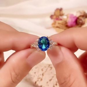 Huitan Elegant Women Ring for Wedding Engagement Luxury Inlaid Bright Blue CZ Lady Party Accessories Delicate Lady Jewelry Gift