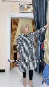 Kemeja Wanita Oversize Panjang Motif Salur Stripe Shirt Katun Rayon By Ja Fashion