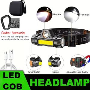 Super Bright Outdoor built-inBattery Rechargeable LED COB Headlamp w/ Magnetic Waterproof Flashlight For Cycling Fishing Running