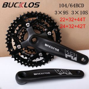 BUCKLOS MTB Crank 104BCD 22/32/44T Bike Chainring 3x Aluminum Alloy 9/10 Speed Bicycle Crankset