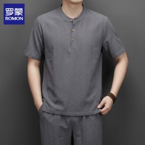 ROMON | Summer Thin Casual Chinese Style T-shirt and Pants Set