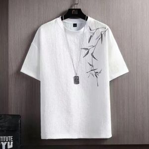 Ice Silk Short Sleeve T-Shirt Mens Summer Thin round Neck Casual Loose Top Youth Versatile Printed Loose Fit Basic Tee