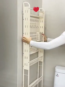 LivinEase 4 Tier Narrow Storage Rack Slim Organizer With No Drill Installation for Kitchen Bathroom Balcony Space Saving