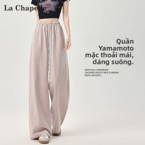 La Chapelle | Quần Dài Chất Lụa Băng Rộng cho Phụ Nữ Màu Hồng Mỏng Cao Thắt Đai Drape Phong Cách Thường Ngày