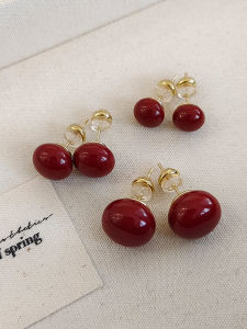 Pure Silver Pearl Earrings Red Bun Shape No Piercing Required Womens Fashion Jewelry Clip-On Studs Hong Kong Style Ear Decor