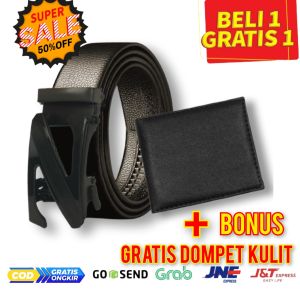 Sabuk Pria Model Rel  - ikat pinggang Bahan Kulit PU Motif Random - GESPER gratis dompet