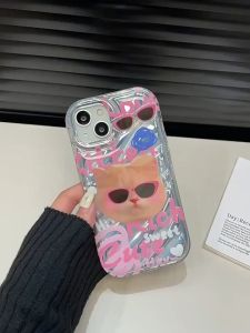 Raimondo Casing Ponsel Anti Jatuh Kucing Kacamata Hitam Huruf Wanita Cocok Untuk IPhone 7Plus/8Plus/11/11Pro/13/X/XS/XR