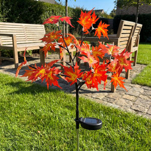 Solar Maple Tree Stake Lights Warm LED Artificial Fall Maple Leaf Light Waterproof Outdoor Landscape Lamp for Yard Garden Than