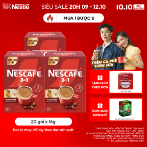 [ƯU ĐÃI THÁNG 10][Giao hàng toàn quốc] [CÔNG THỨC CẢI TIẾN] Combo 3 Hộp Cà phê Hòa tan NESCAFÉ 3IN1 VỊ NGUYÊN BẢN 20 gói Công Thức Cải Tiến - Đậm thơm hài hòa
