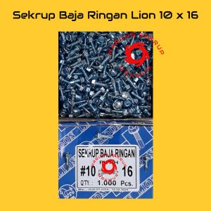(100 pcs) Skrup / Sekrup Baja Ringan LION 10 x 16