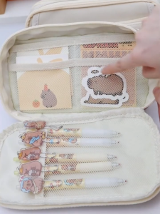 ALX MALAYSIA Cute Capybara Pencil Case Password Lock Large Capacity School Stationery Free Sticker Pencil Bag Beg Alat Tulis 铅笔盒