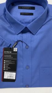 OWEN SALE - Áo Sơ Mi Owen Tay Ngắn Màu Xanh Navy  Họa Tiết Hoa Văn Form Body Fit Lai Ngang Chính Hãng