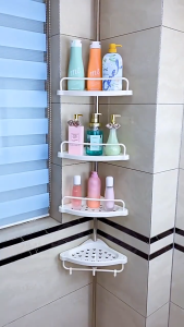 ชั้นวางห้องน้ำ ชั้นวางเข้ามุม 4 ชั้น ระบายน้ำได้ดี ไม่ต้องเจาะยึด ชั้นวางของเข้ามุมในห้องน้ำ แข็งแรงและมั่นคง