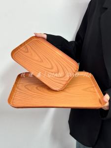 INS Style Imitation Wood Grain Rectangular Tray and Dinner Plate Tea Tray Household Water Cup Storage Tray Cafe Cake Fruit Plate