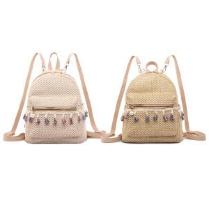 【New Arrival】 Bohemian Woven Backpack for Women Large Capacity Casual Daypack with Multiple Pockets and Laptop Compartment in Neutral Tones