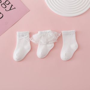 3 คู่/ล็อตเจ้าหญิงถุงเท้าเด็กสําหรับสาวหวานน่ารักลูกไม้ Ruffles ฤดูร้อนตาข่ายสีขาวเด็กวัยหัดเดินเด็กเต้นรําแฟชั่นถุงเท้าเด็ก