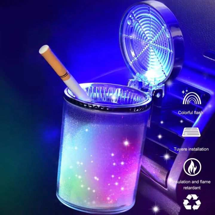 Car Ashtray With LED Light Airtight Lid Multifunctional Vehicle Cup