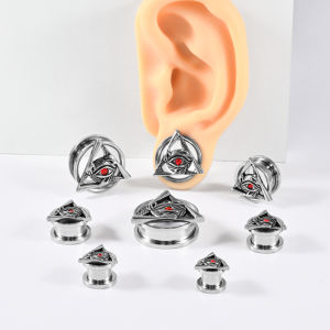 1PC Stainless Steel Red Zircon Evil Eye Ear Plug Gauges Demon Triangle Expander stretching Earrings Silvery Piercing Jewelry